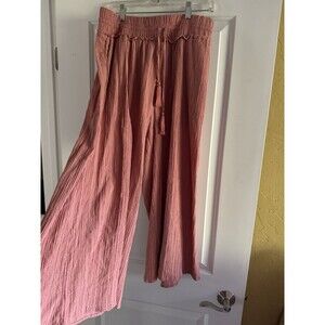 Ava James Crinkle Pant Cropped Wide Leg Women's Size Large Dusty Rose‎